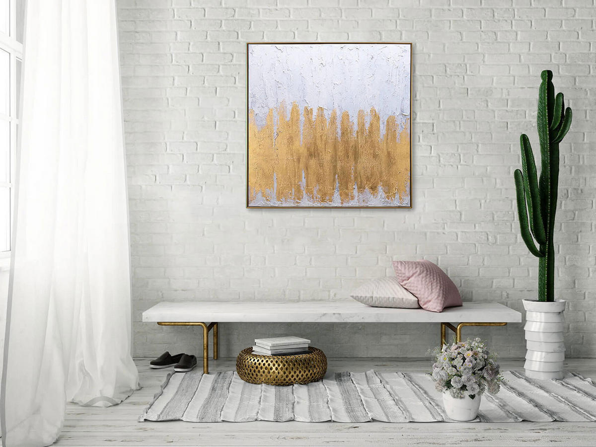 ACRYLBILD HANDGEMALT 80/80 cm - Beige/Goldfarben, Textil (80/80cm) - KUNSTLOFT