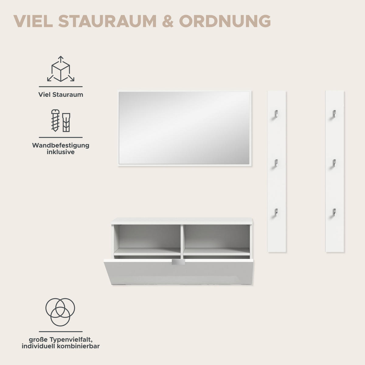 GARDEROBE Systemmöbel Projekt X 4tlg. Kombination , ca.130x191x37 cm - Weiß, Holzwerkstoff (130/191/37cm)
