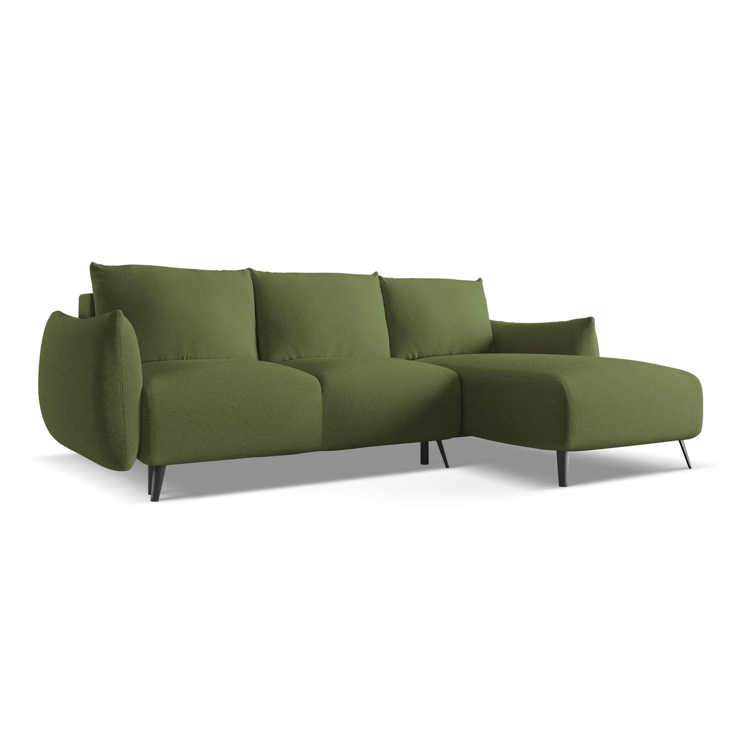 ECKSOFA mit Schlaffunktion Chenille Stoff Grün - Dunkelgrün/Schwarz, Textil/Metall (242/162cm) - LaMiaSofa