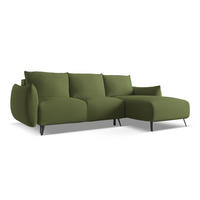 ECKSOFA mit Schlaffunktion Chenille Stoff Grün - Dunkelgrün/Schwarz, Textil/Metall (242/162cm) - LaMiaSofa