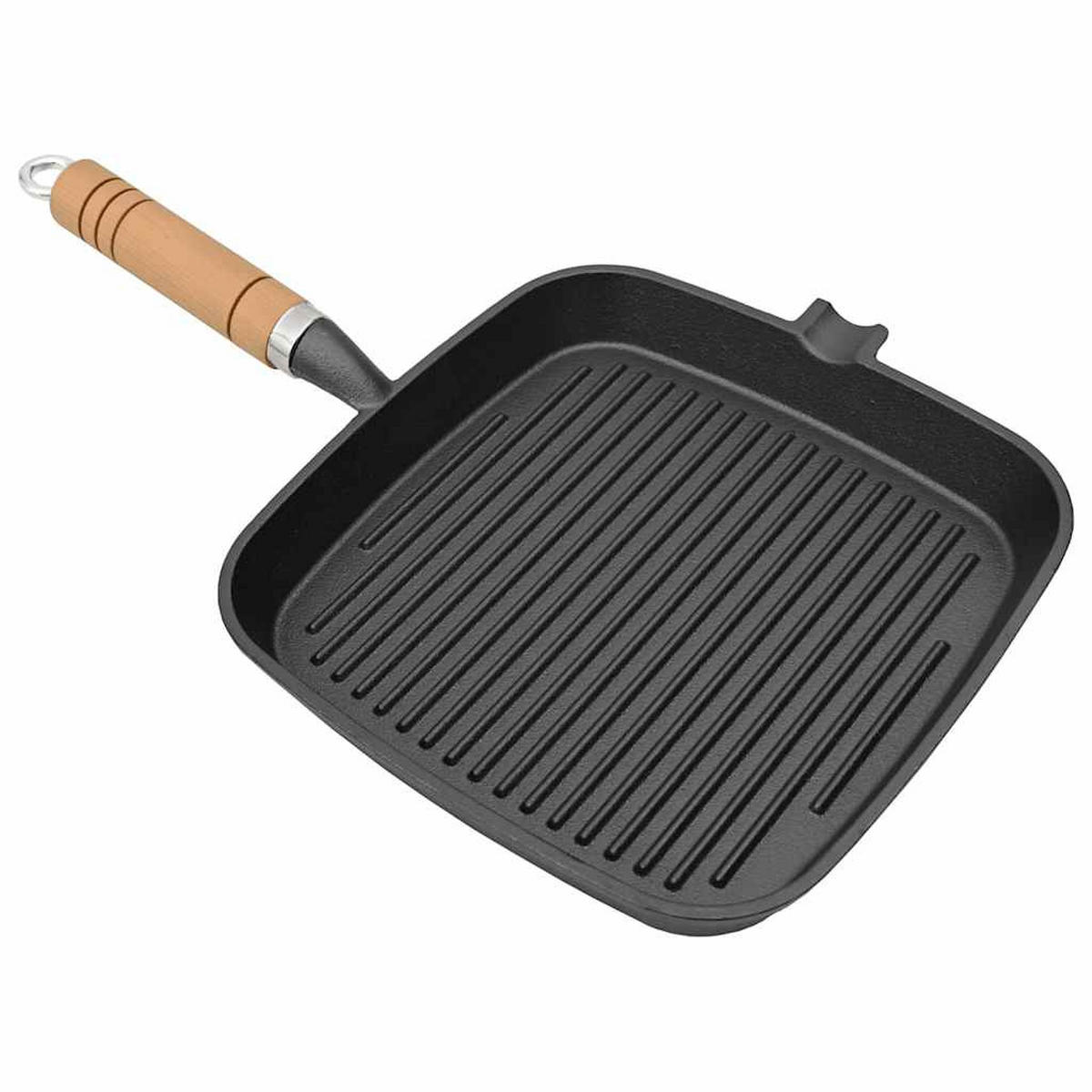 GRILLPFANNE Mit Holzgriff Gusseisen 20/20 Cm - Schwarz, Holz (42/24/3cm) - vidaXL