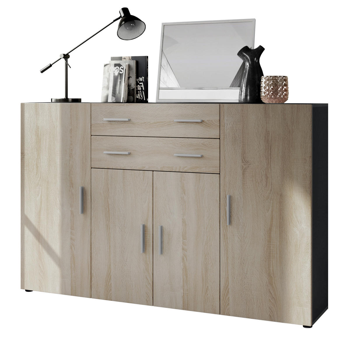 HIGHBOARD Aron Fronten in Eiche sägerau - Eiche San Remo, Holzwerkstoff (166.5/106.5/35cm) - Vladon