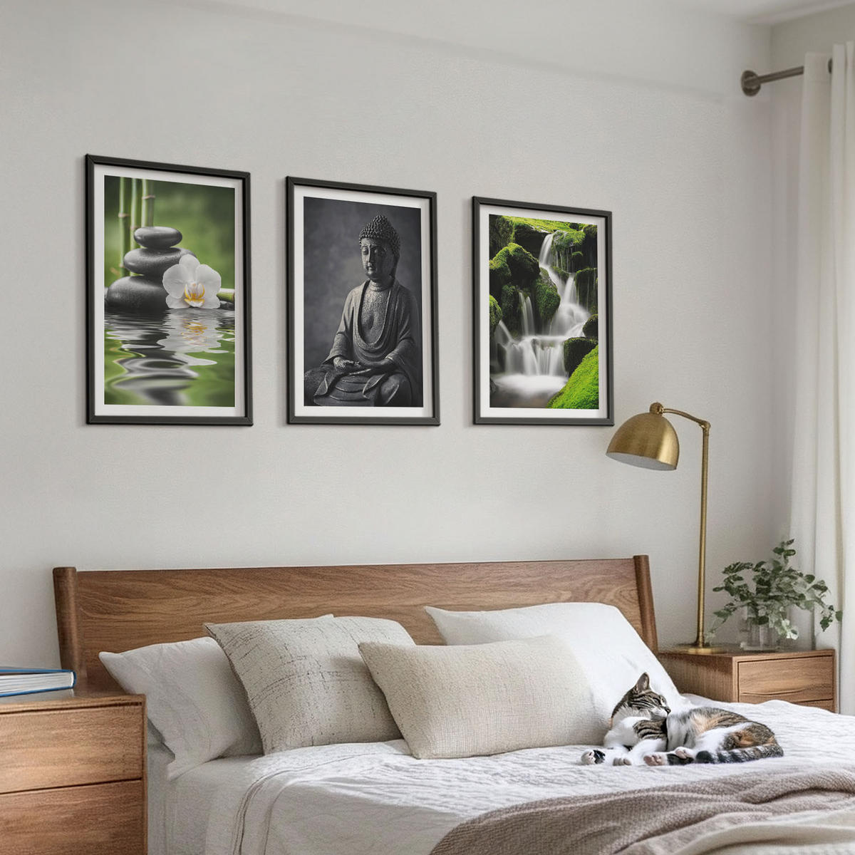 BILDER SET 3er Set - 40x60 cm Schwarzer Rahmen - Entspannende Zen-Wassermalerei - Schwarz, Kunststoff (40/60cm) - TULUP