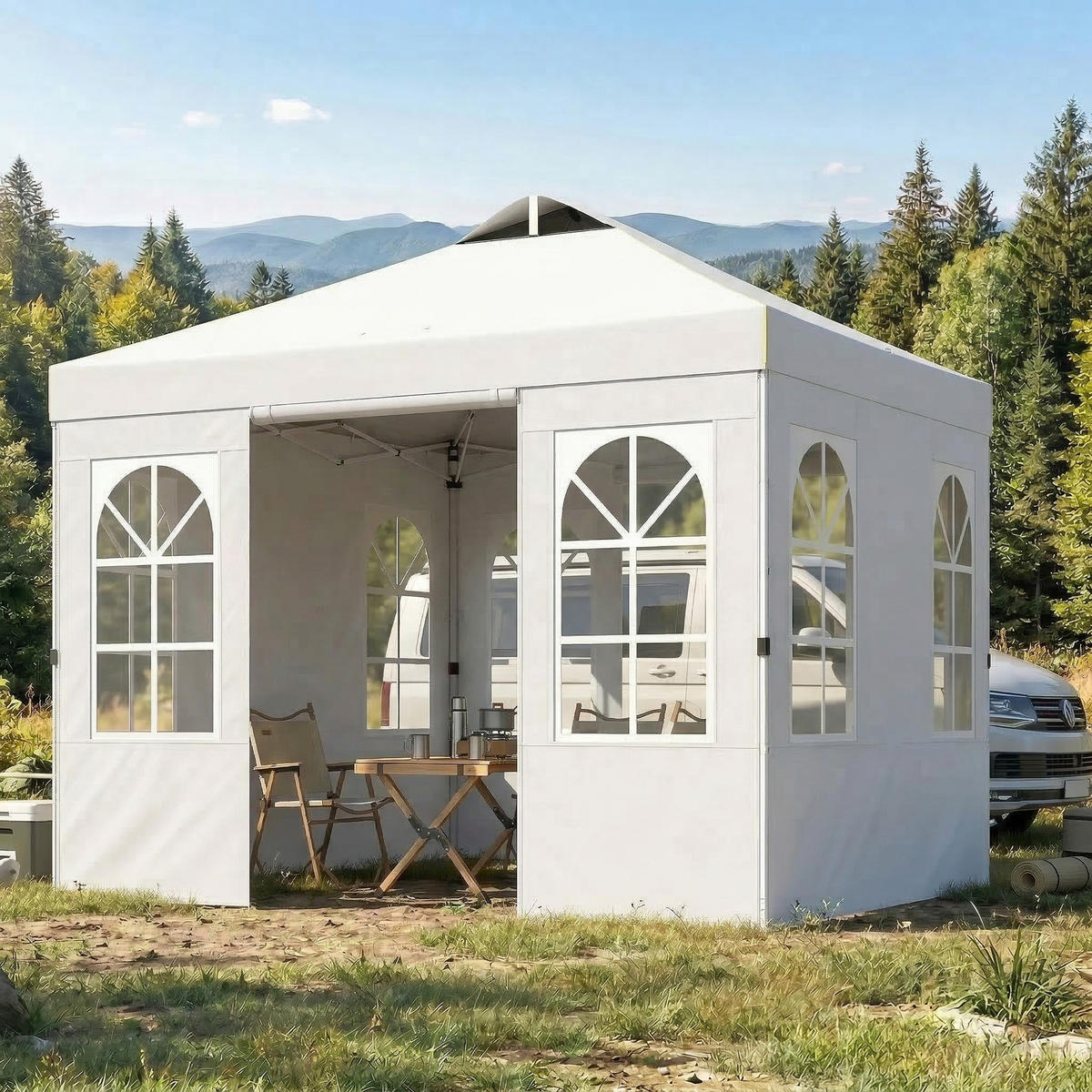 PAVILLON, Pop-up-Faltzelt mit UPF 50+, 4 abnehmbaren Seitenwänden, 3x3 m,Weiß - Weiß, Metall (293/272/293cm) - Vallsero