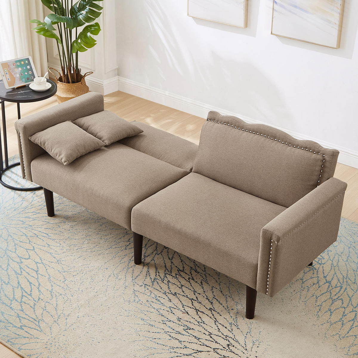 SOFABETT Baumwoll-Leinen mit verstellbaren Rückenlehnen Antikbraun 176/72/72 cm - Braun, Textil (72/176/72cm) - Redom