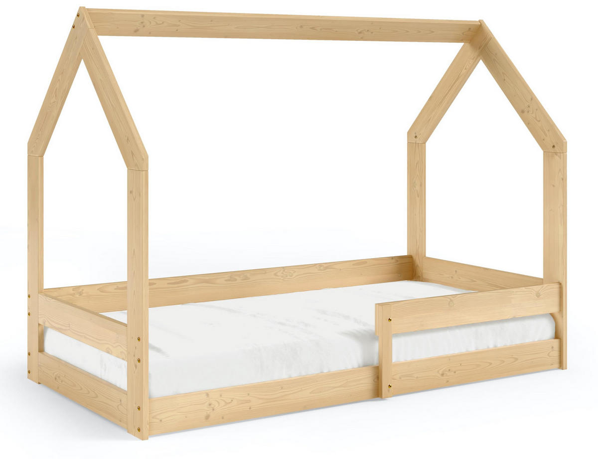 HAUSBETT Dolly mit Matratze, Rausfallschutz 160x80cm - Birkefarben, Holz (80/124/160cm) - VENASI MÖBEL