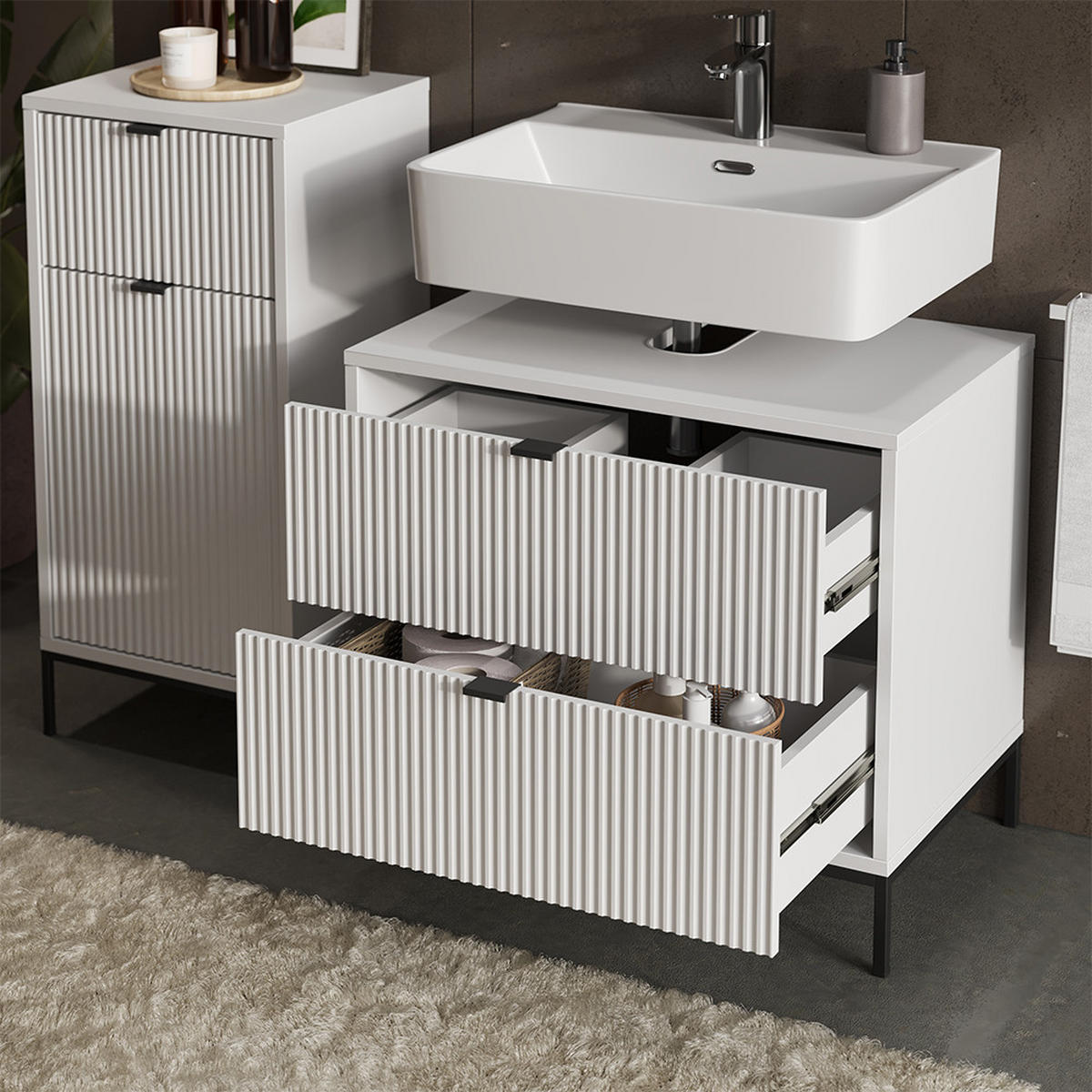 BADMÖBEL-SET Eliza Weiß 4 Teile - Weiß, Holzwerkstoff (70/63/45.1cm) - Vicco