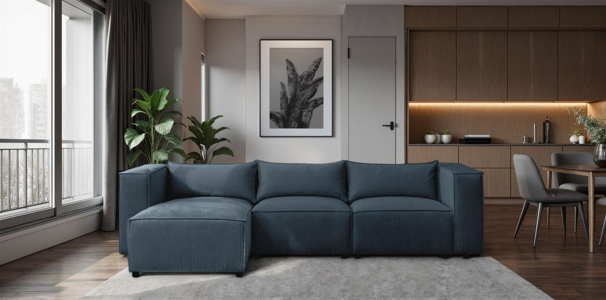 ECKSOFA Nevio - Blau, Holzwerkstoff/Textil (185/290cm) - Fun Möbel