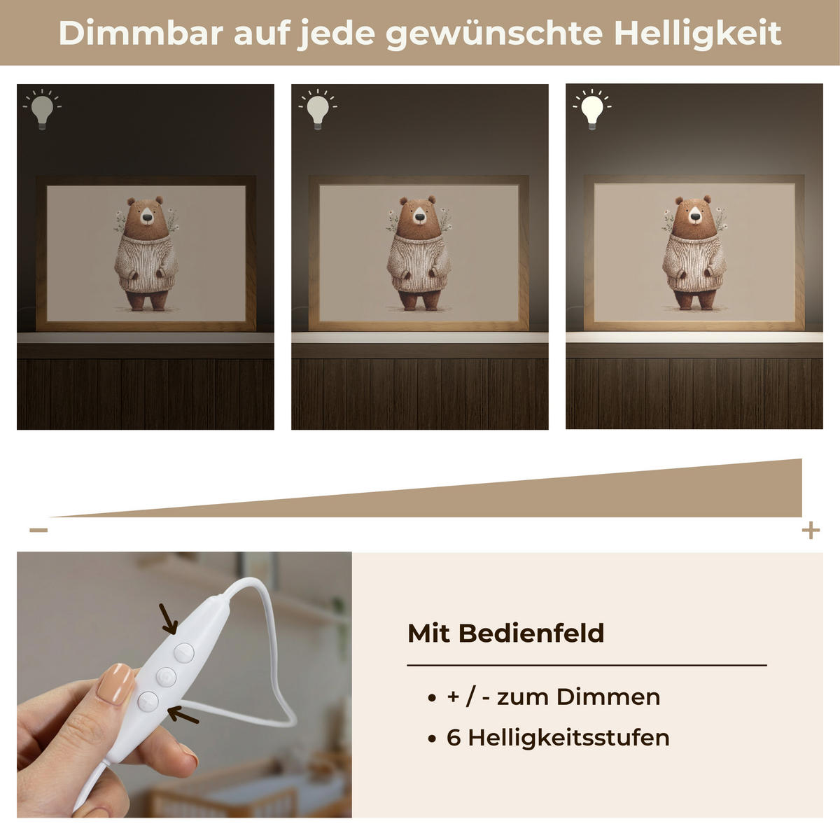 NACHTTISCHLAMPE Bär - Weiße Blumen - Gemütlich 30x20 cm - Taupe, Holzwerkstoff (8/30/20cm)