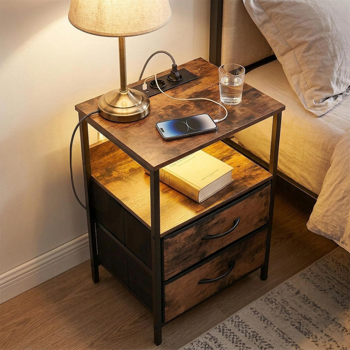 ODKLÁDACÍ stůl - hnědá, kov/kompozitní dřevo (30/40/60cm) - Relaxdays