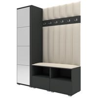 GEPOLSTERT Garderoben-Set Nela II LUX (Spiegel – Farbe Graphit + Stoff Trinity 01) - Silberfarben/Creme, Holz/Holzwerkstoff (150/187/40cm) - Ravio