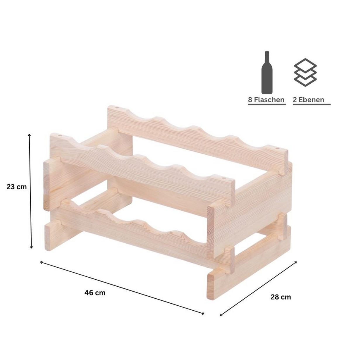 WEINREGAL VINOTECA FLEX PRO HxBxT 23x46x28cm 8 Flaschen auf 2 Ebenen Natur unbehandelt - Naturfarben, Holz (46/23/28cm) - PROREGAL