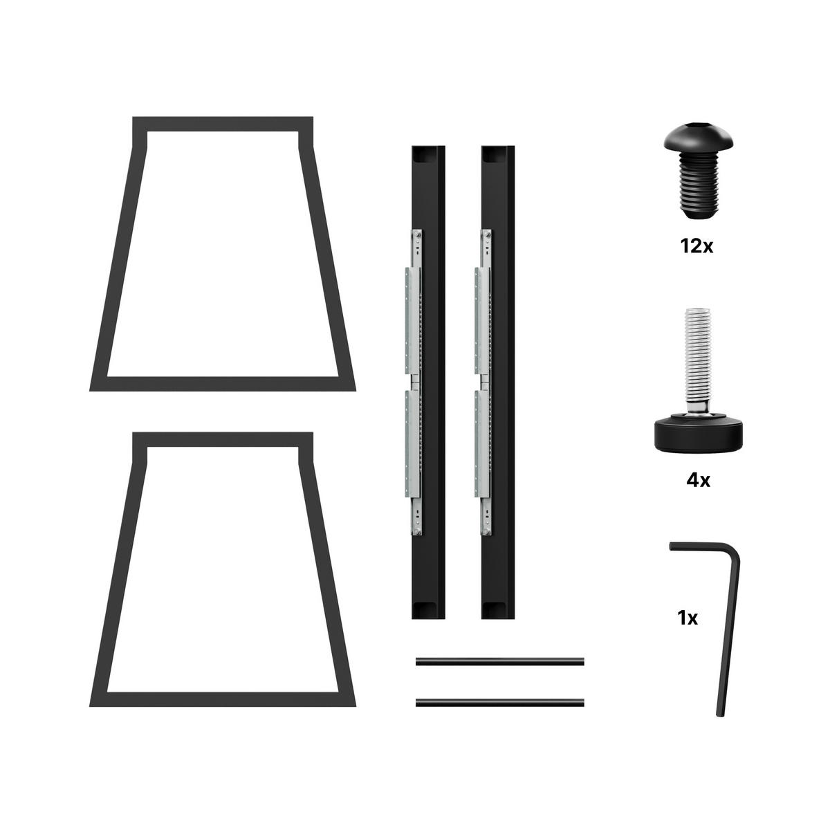 TISCHBEINE Nemesis Split Metall Schwarz 72cm Ausziehbarer - Schwarz, Metall (70/72/140cm) - Metalo Pro