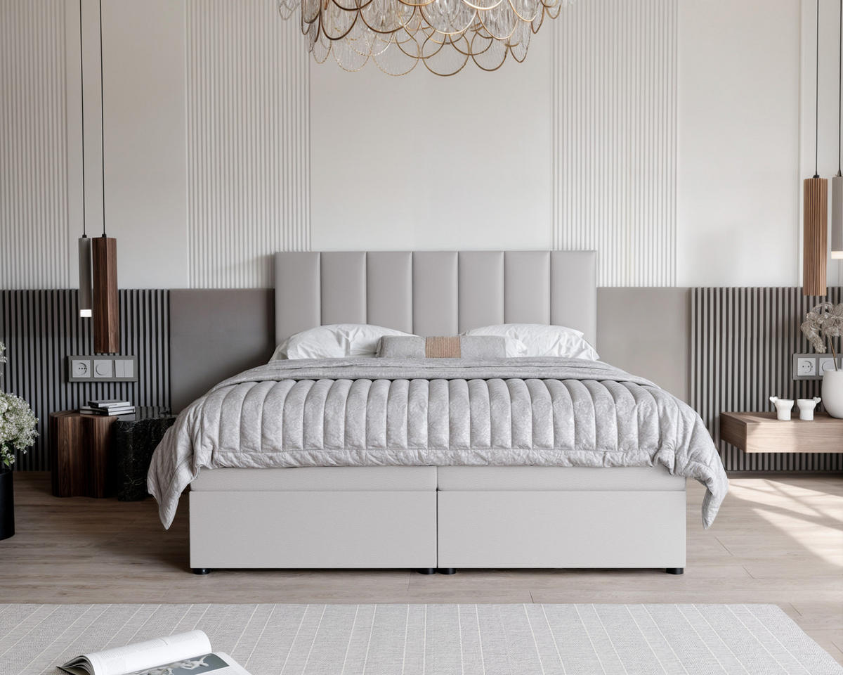 BOXBETT ZELTO 200/200 cm, mit Matratze und Topper, Grau - Grau, Holzwerkstoff/Textil (200/200cm) - Idohome