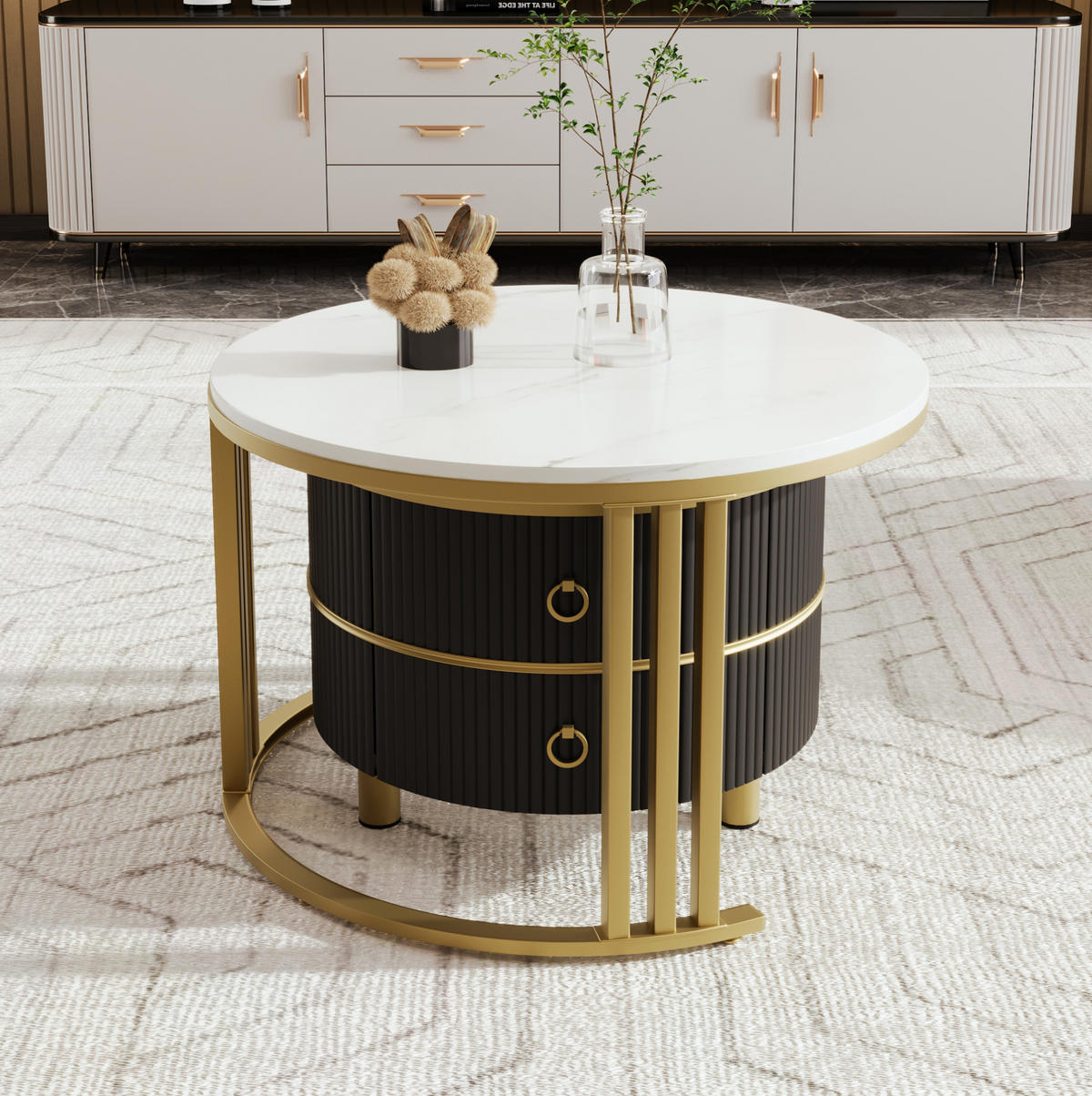 KONFERENČNÍ stolek 70/70/46 cm černý z MDF se 2 zásuvkami - černá, kompozitní dřevo (70/70/46cm) - OKWISH