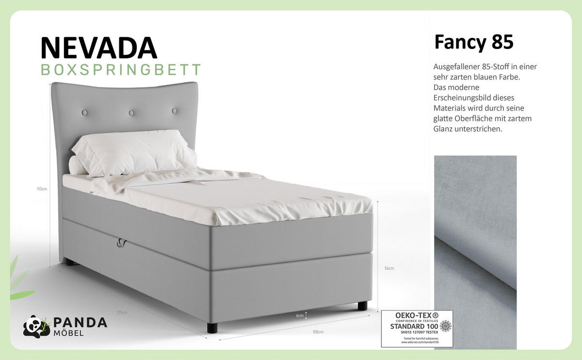 BOXBETT Nevada 100x200 cm Polsterbett mit hochwertiger Bonell-Matratze und Topper - grau - Grau, Holz (100/200cm) - Panda Möbel