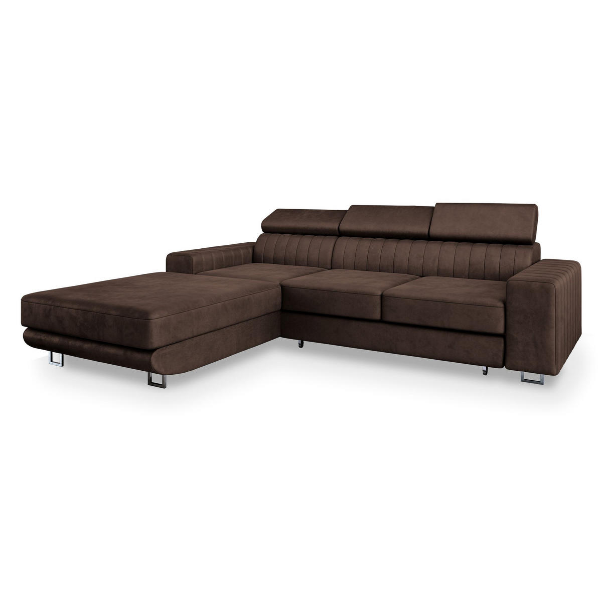 ECKSOFA NOTO L-S Braun Velours-Stoff mit Schlaffunktion - Braun, Holz (267/190cm) - MASSENO