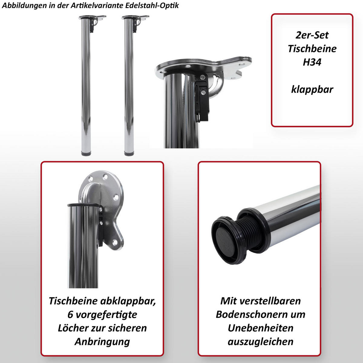 TISCHBEIN rund Silber 2er-Set - Silberfarben, Metall (5/72/14cm) - MCW