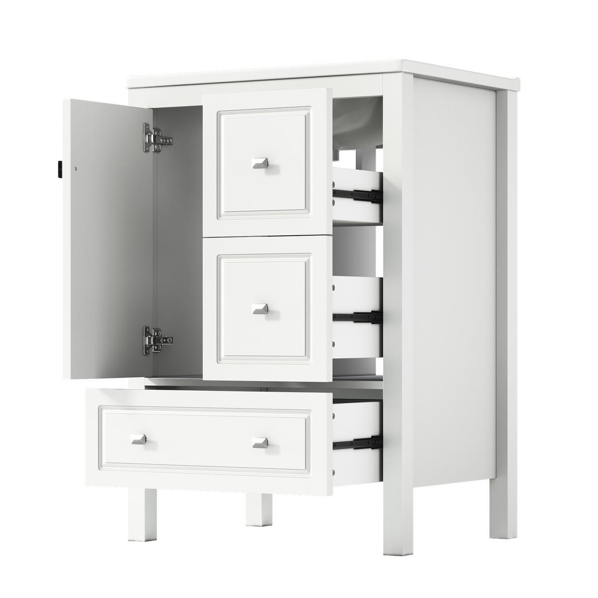 WASCHTISCH Freistehend mit Keramikbecken & 3 Schubladen 62cm - Weiß, Holzwerkstoff (62/90/47cm) - Urban Meuble