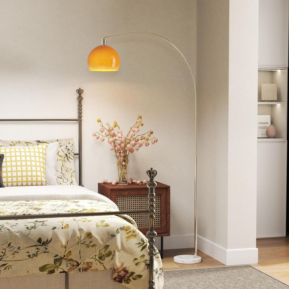 STEHLAMPE im Bogen Design mit Marmorsockel, dimmbar Leuchte - Orange, Metall (90/26/180cm) - HOMCOM