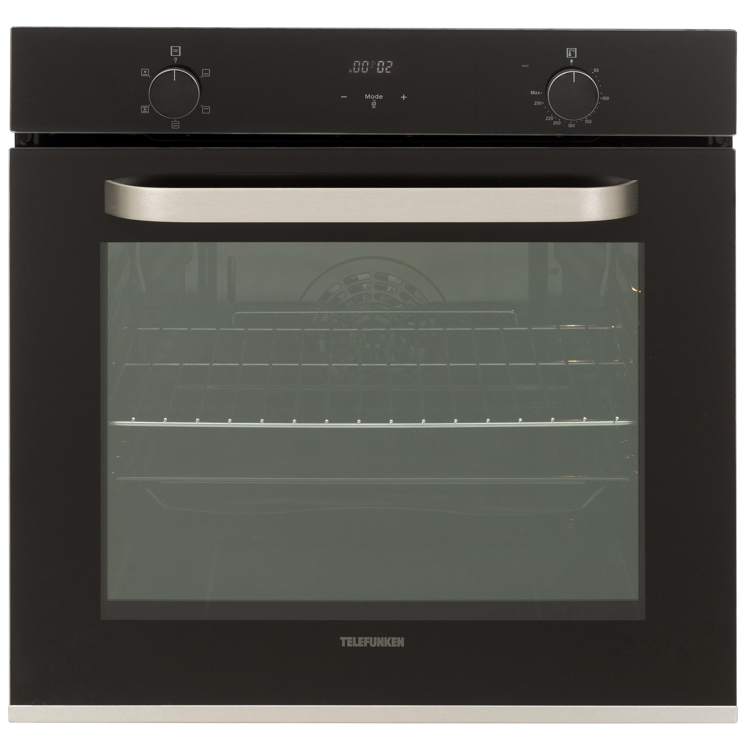 EINBAUBACKOFEN, autark, 73 Liter Volumen, 60 cm Backofen, 5 Betriebsarten, Edelstahl, Umluft/Ober-Unterhitze, einfache Reinigung, B-OV-75-A-I - Schwarz, Metall (59.5/59.5/57.5cm) - Telefunken