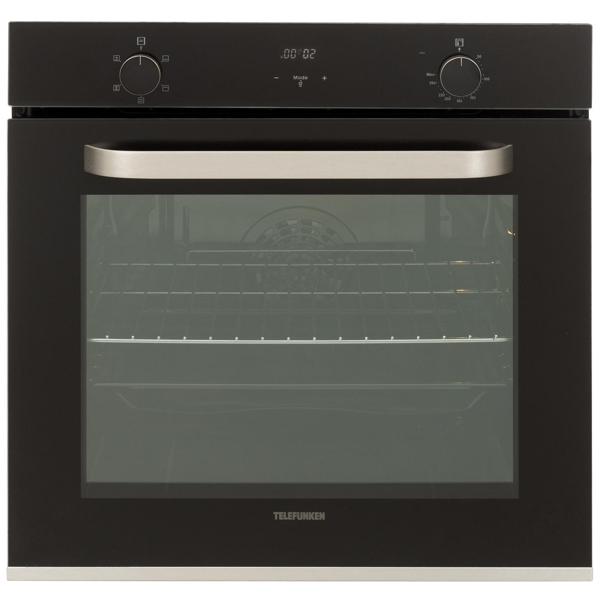 EINBAUBACKOFEN, autark, 73 Liter Volumen, 60 cm Backofen, 5 Betriebsarten, Edelstahl, Umluft/Ober-Unterhitze, einfache Reinigung, B-OV-75-A-I - Schwarz, Metall (59.5/59.5/57.5cm) - Telefunken