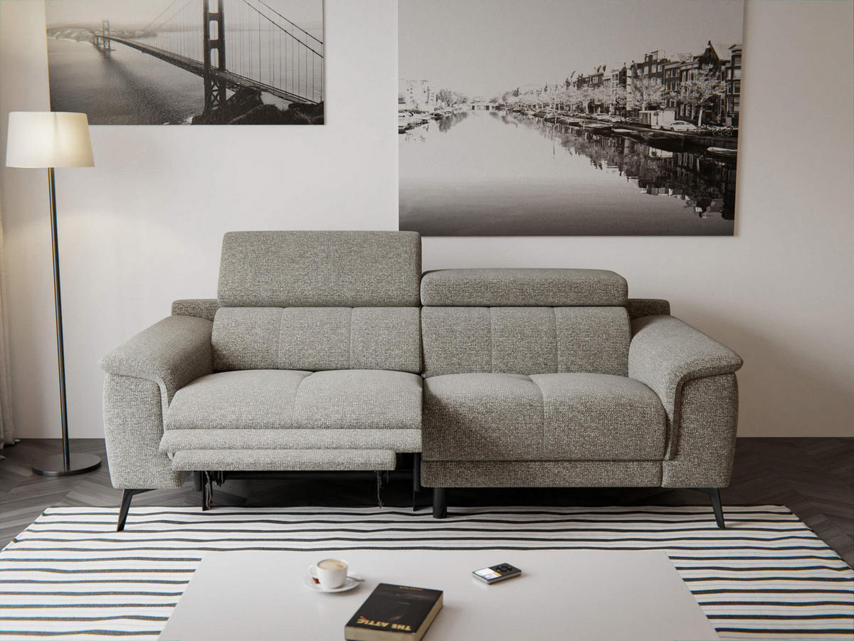 RELAXSOFA FIERO 3-Sitzer mit 1 Relaxfunktion, taupe - Taupe/Schwarz, Holzwerkstoff/Textil (212/82/103cm) - Courtois Laville