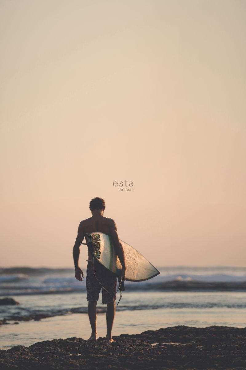 FOTOTAPETE Surfer mit Surfbrett 186 x 279 cm - Braun, Papier (186/279cm) - ESTAhome