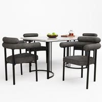 ESSTISCHSET 5-teilig, Metallbeine, 4 graue Hohlsessel - Multicolor, Metall (140/75/80cm) - FLIEKS