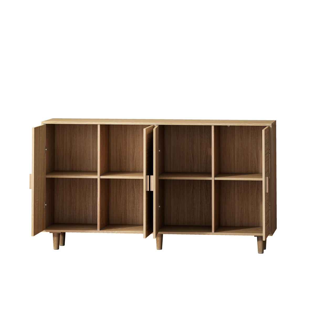 SIDEBOARD 158/40/88 cm aus Spanplatte mit 4 Rattantüren und verstellbarem Einlegeboden, Natur - Naturfarben, Holzwerkstoff (158/88/40cm) - Redom