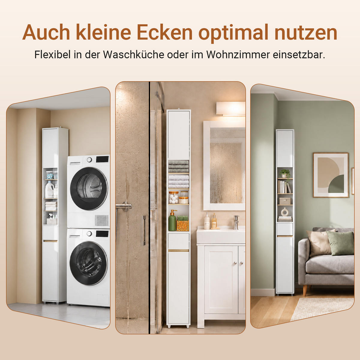 HOCHSCHRANK schmal Badschrank Weiß-Natur 20x20x180 cm - Weiß/Naturfarben, Holzwerkstoff (20/180/20cm) - SoBuy