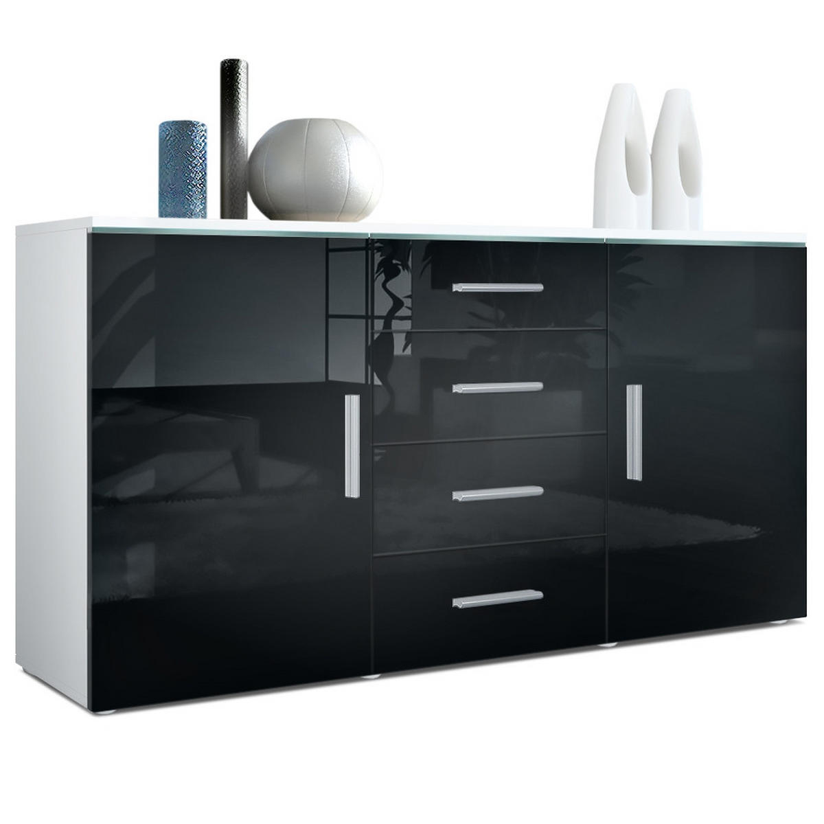 SIDEBOARD Verona Schwarz Hochglanz - Schwarz Hochglanz, Holzwerkstoff (139/72/35cm) - Vladon