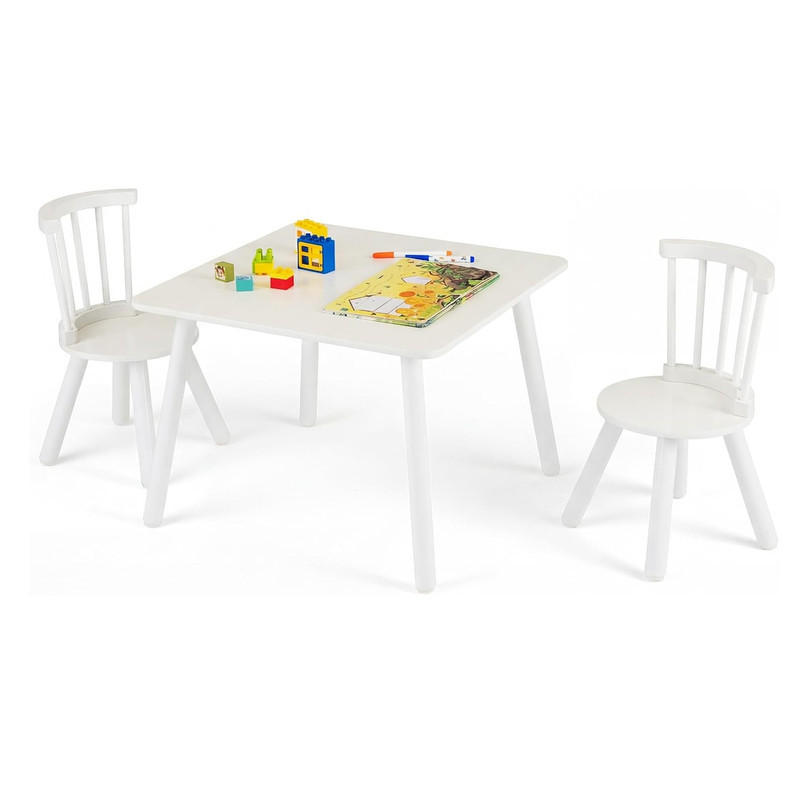 KINDERTISCH mit 2 Stühlen weiß(3-tlg) - Weiß, Holzwerkstoff (60/43.5/60cm) - COSTWAY