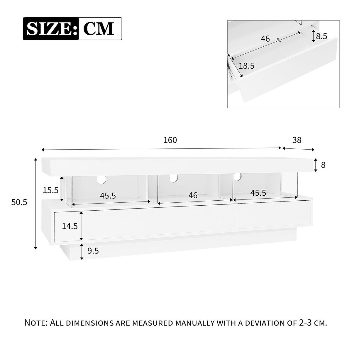TV-SCHRANK weiß mit Hochglanzoberfläche, App-gesteuerter LED-Beleuchtung und Glasfächern 160 × 38 × 50,5 cm - Weiß, Holzwerkstoff (160/50.5/38cm) - Luhomfu