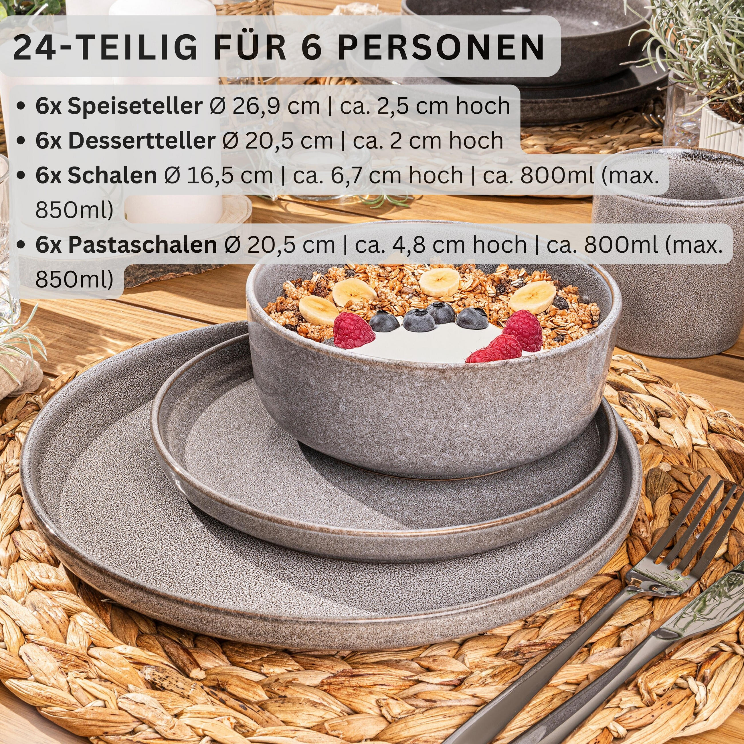 TAFELSERVICE KAIRO MONDGRAU - 24 teilig aus Steingut - Dunkelgrau, Keramik (70/30/70cm) - Sänger
