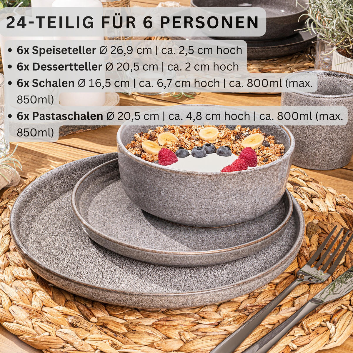 TAFELSERVICE KAIRO MONDGRAU - 24 teilig aus Steingut - Dunkelgrau, Keramik (70/30/70cm) - Sänger