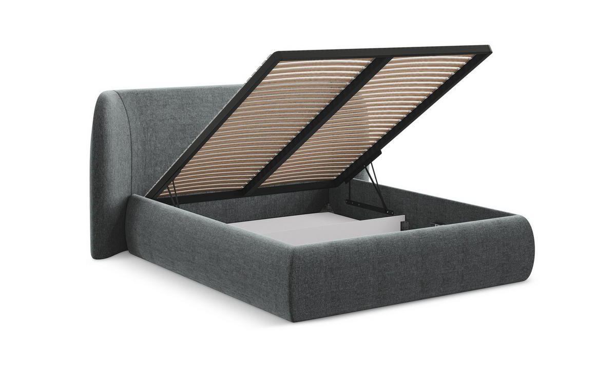 POLSTERBETT mit Bettkasten und Lattenrost 190x215 Grau - Hellgrau/Schwarz, Kunststoff/Textil (140/200cm) - Makamii