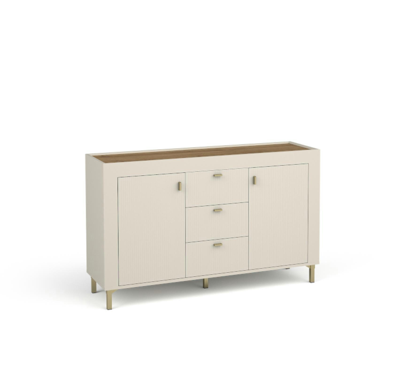 KOMMODE Mossa Kaschmir, Kombikommode mit Schubladen - Beige/Goldfarben, Holzwerkstoff (137/84/40cm) - Bettso