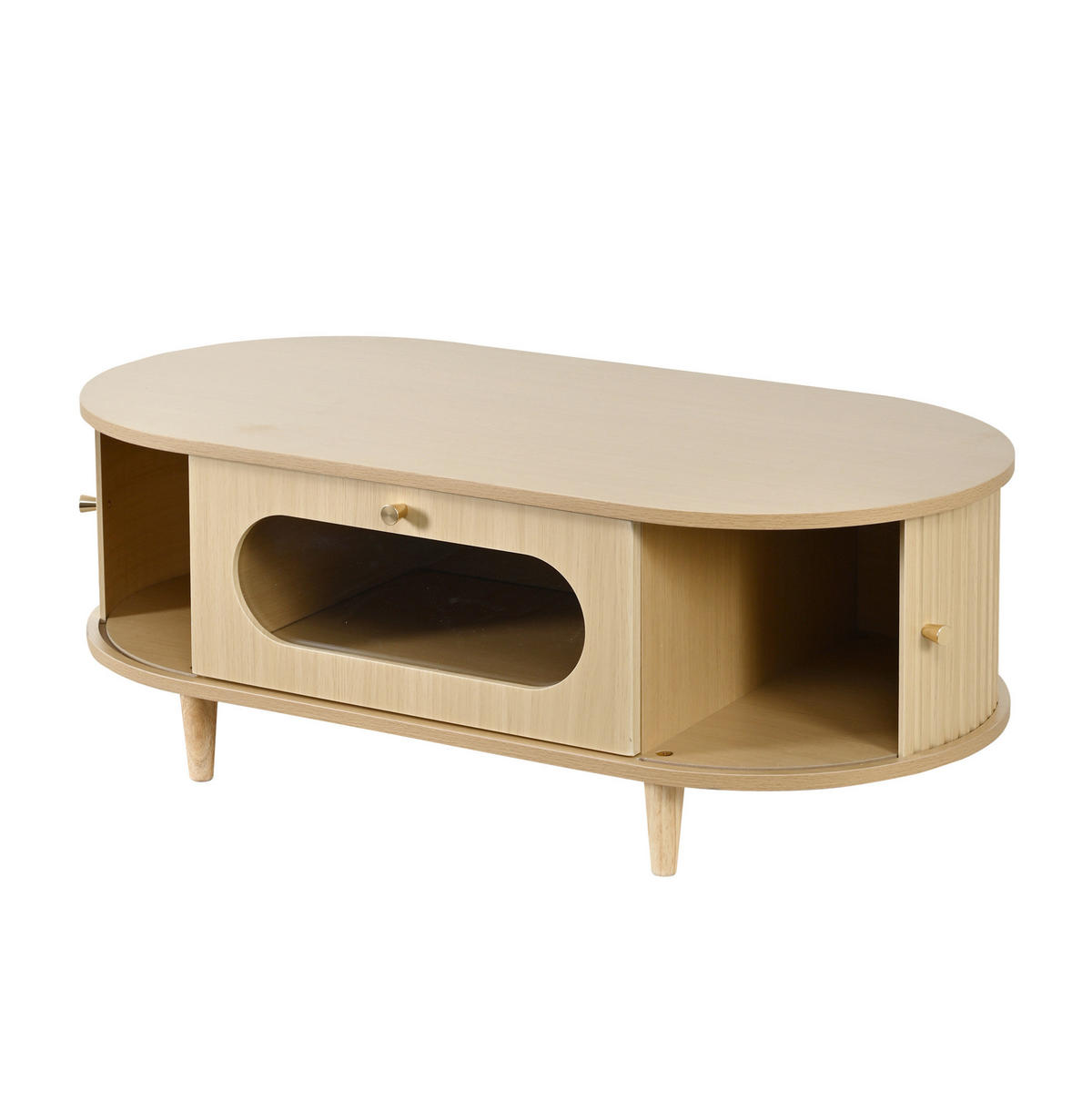 COUCHTISCH 100/50/36 cm Holzfarbe aus MDF mit Schublade und Rolltür - Eichefarben, Holzwerkstoff (100/50/36cm) - OKMYHOME