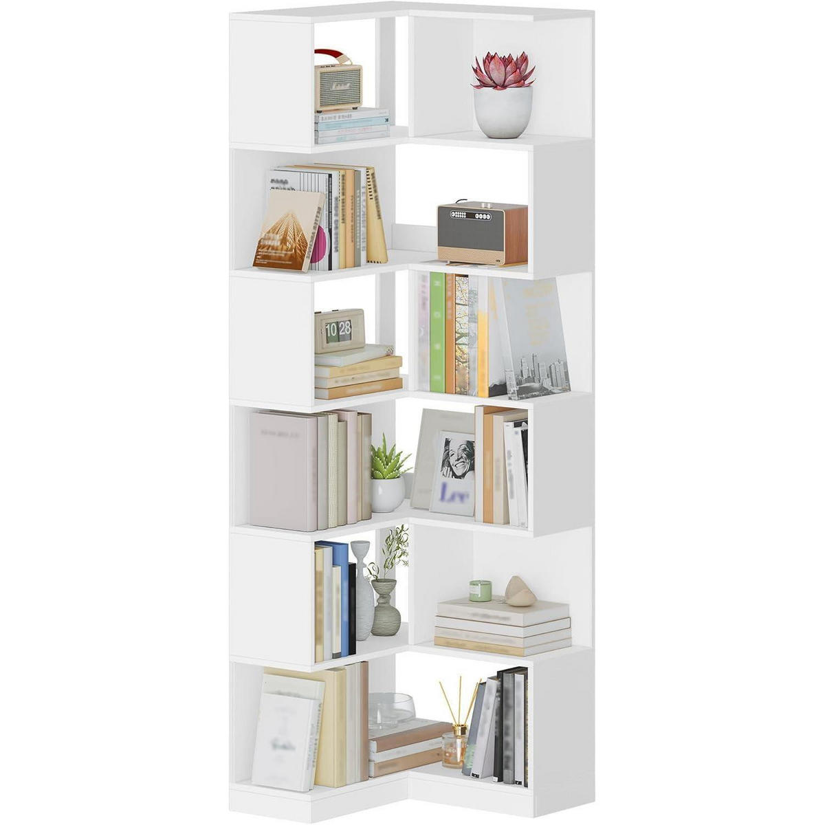 BÜCHERREGAL L-förmig 7-stöckig Weiß 60 x 54 x 181,5 cm - Weiß, Holzwerkstoff (60/181.5/54cm)
