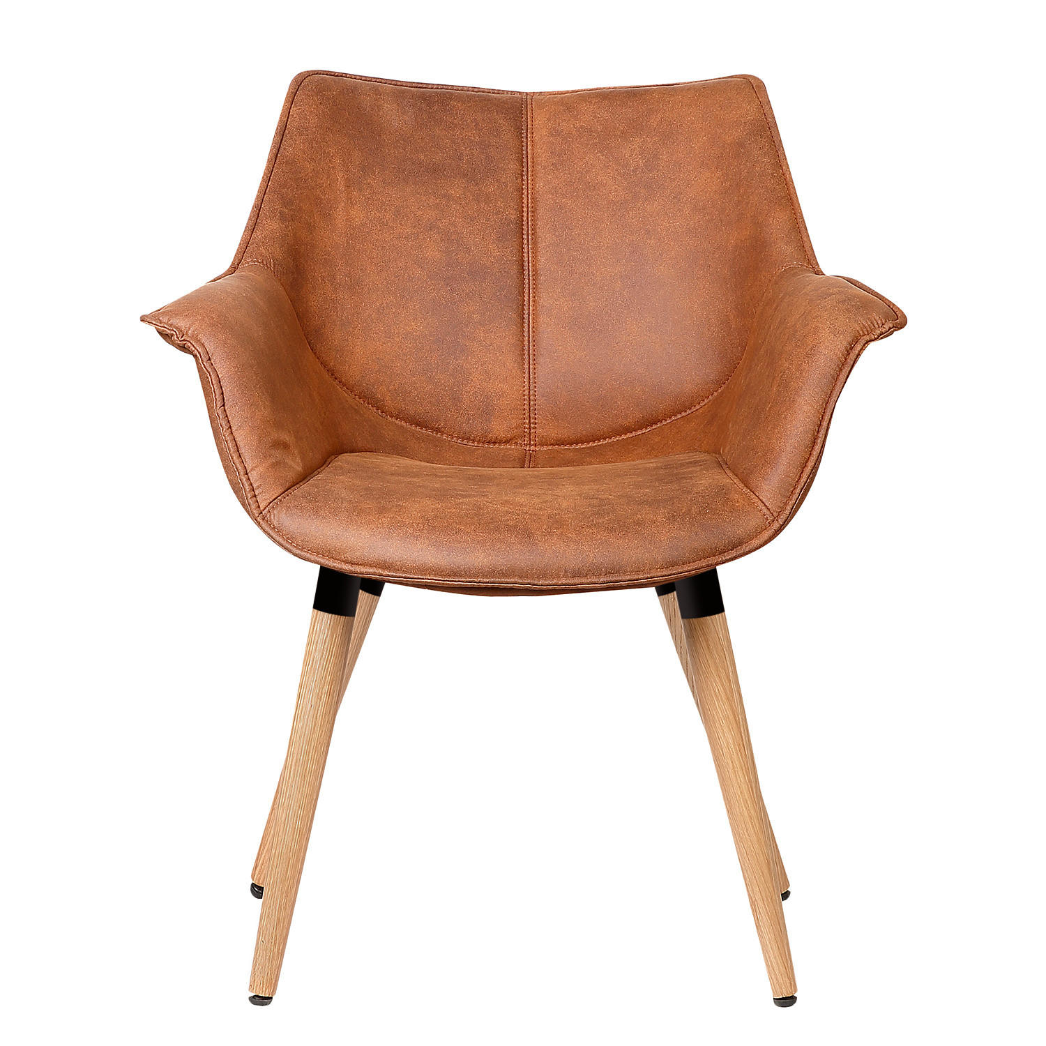 ARMLEHNENSTUHL - Microfaser / Eiche massiv - Cognac, Textil (70/81/64cm) - home24