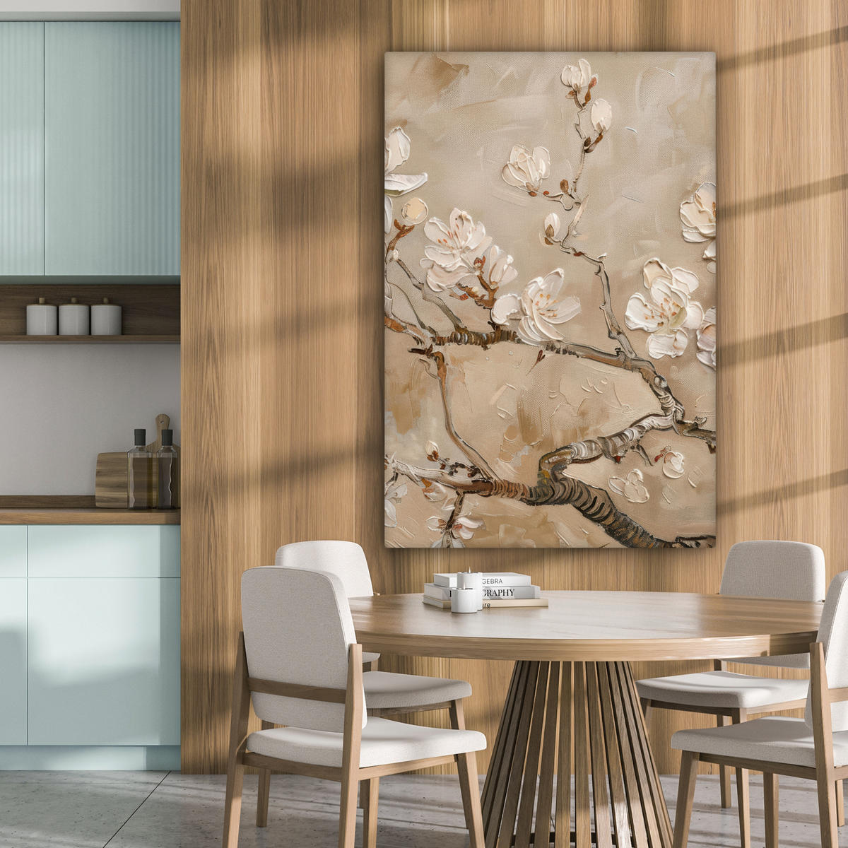 LEINWANDBILD - Blumen - Modern - Beige - Weiß - Blüte - 80x120 - Wanddeko - Beige, Textil (80/120cm) - MuchoWow