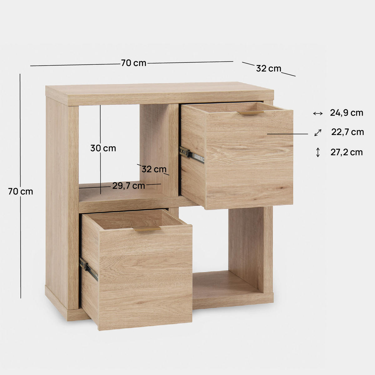 KOMMODE Aleni Natürlich 70 cm x 70 cm - Naturfarben, Holzwerkstoff (70/70/32cm) - Klast Home
