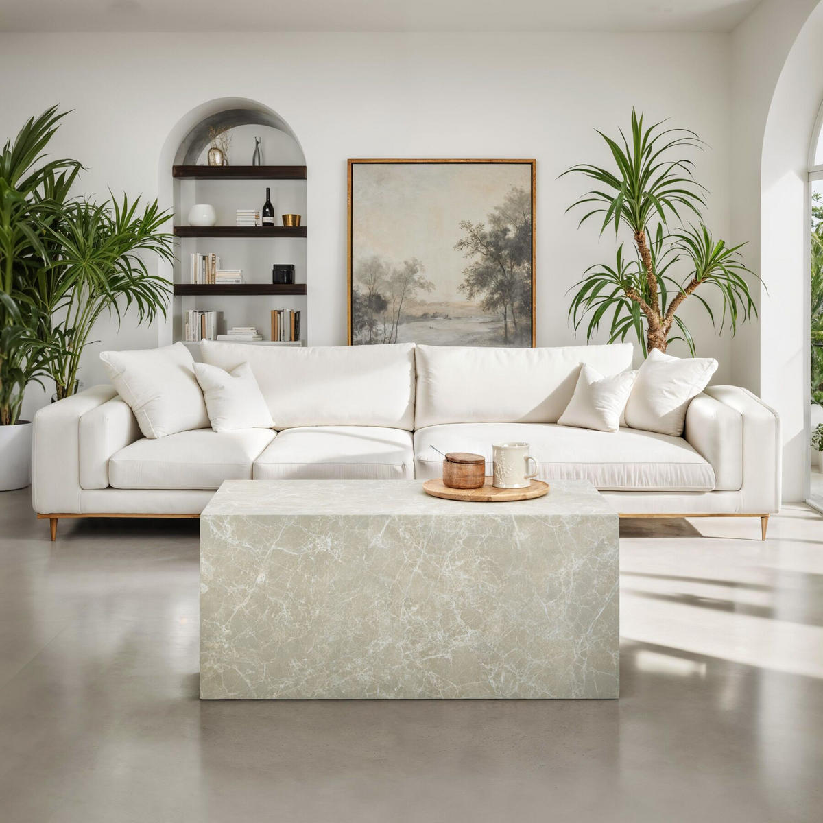 COUCHTISCH Lasley,90 x 50 x 40 cm,Travertin Optik - Beige, Holz (50/90/40cm) - tectake