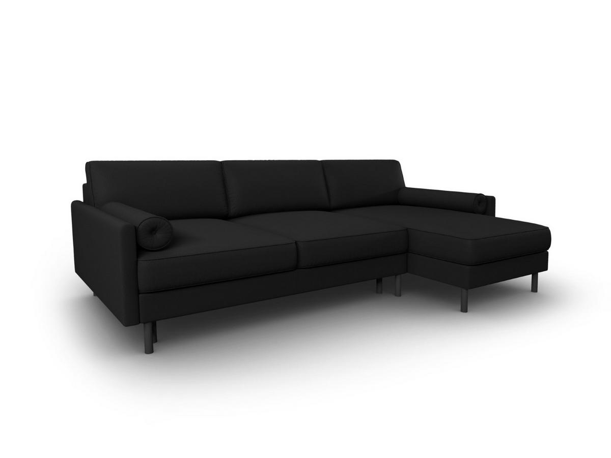 AUSKLAPPBARES-ECKSOFA rechts mit Container Scott aus strukturiertem Stoff schwarz 5 Sitzplätze - Schwarz, Textil (142/212cm) - Micadoni