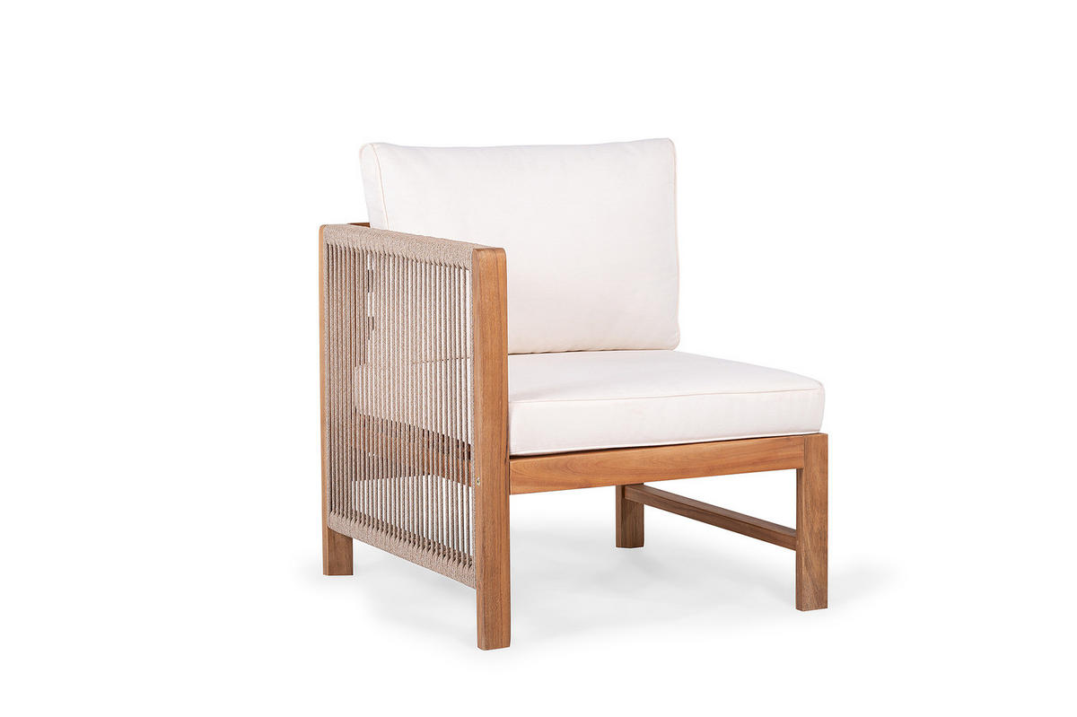 LOUNGESESSEL MIT 1 ARMLEHNE - Akazie massiv / Polyester - Braun / Beige - Beige/Braun, Holz/Textil (65/76/66cm) - home24