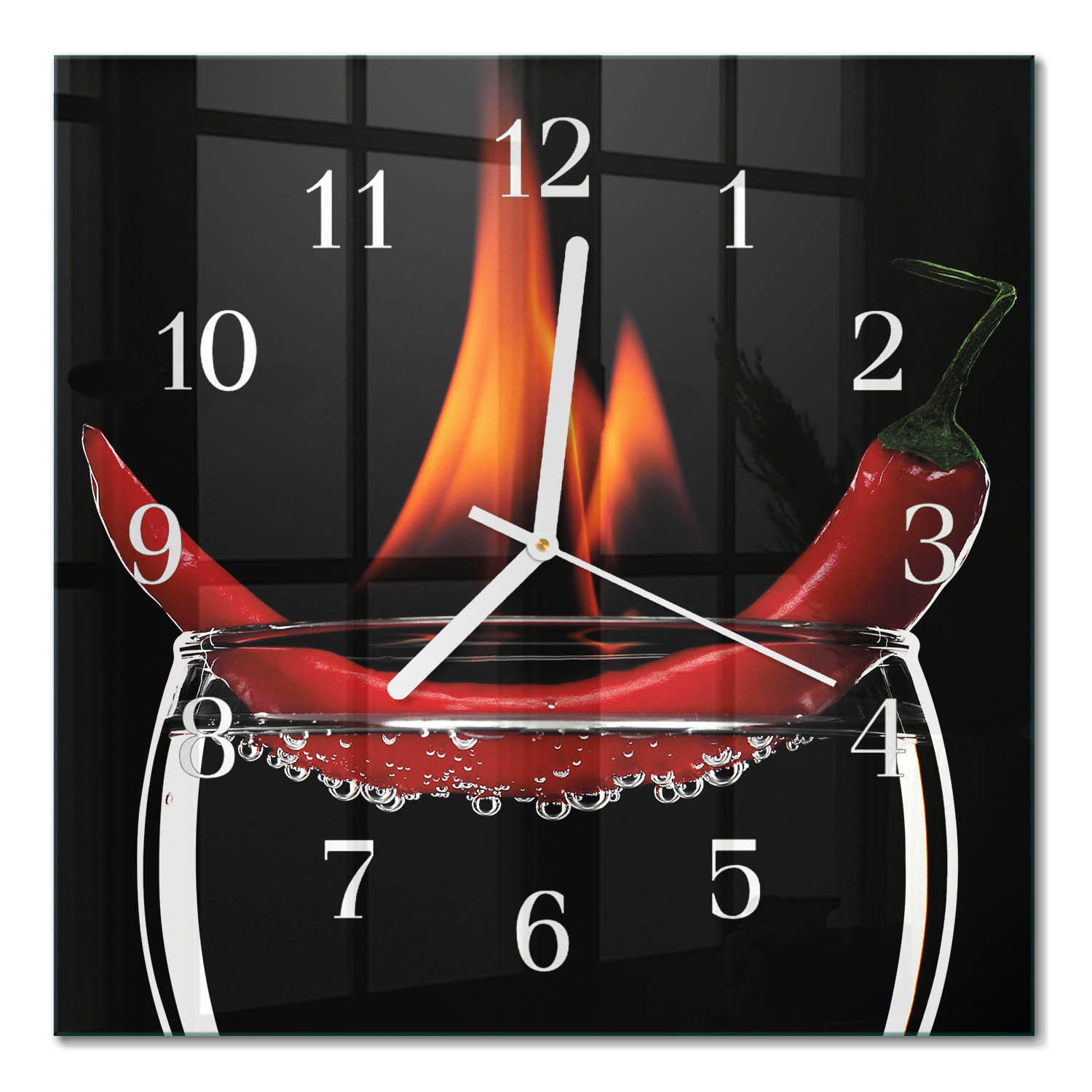 WANDUHR 30x30 cm - Chili-Feuer - Rot, Glas (30/30/0.4cm) - TULUP