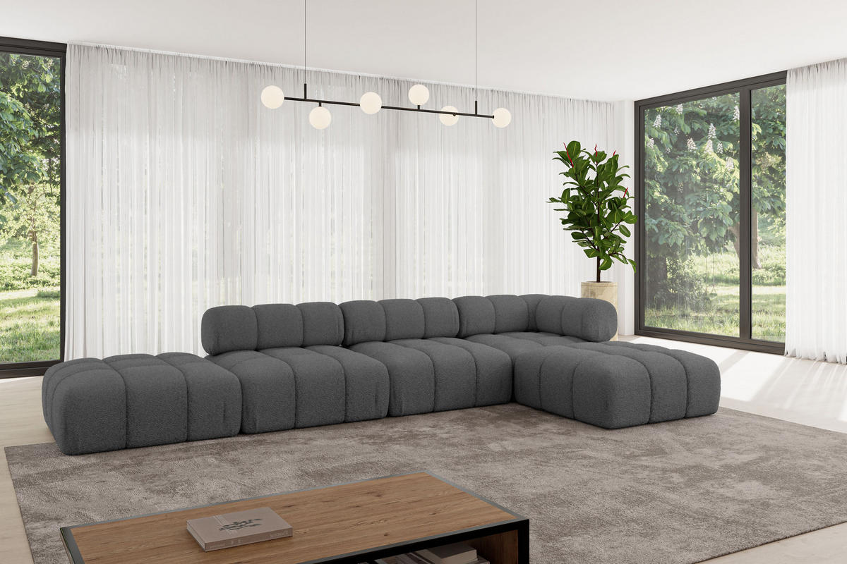 ECKSOFA modulares Sofa Kerru-L2 - 380x190x70 cm Grau Bouclé - Grau, Holzwerkstoff/Textil (380/190cm) - ALTDECOR