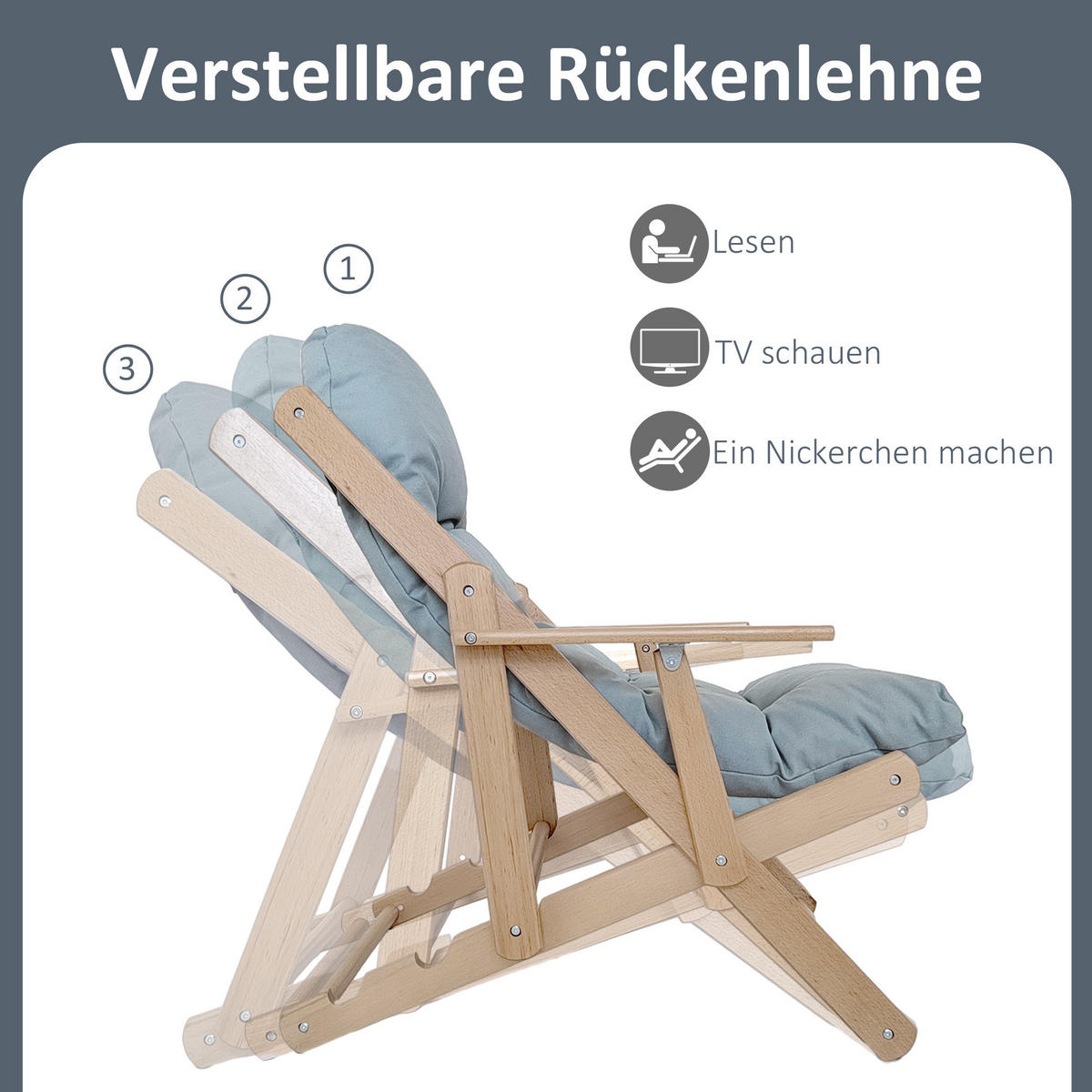 KLAPPSTUHL Hellgrau 71.0/89.0/96.0 cm - Hellgrau, Holz (89/96/71cm)
