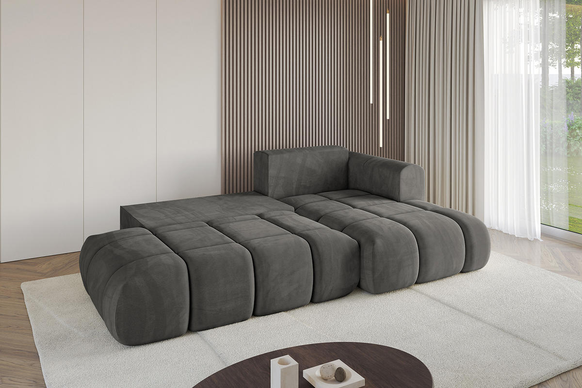 ECKSOFA Ottomane Rechts CLOUD-L-v1 289x180x40 Dunkelgrau Velours - Dunkelgrau, Holzwerkstoff/Kunststoff (289/180cm) - ALTDECOR